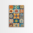 Textile Wall Art, Mexican Tile Canvas Print, Framed Wall Art, Mexicano Style Decor, Chicano Art, Textile Painting Wall Art
