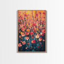 Field of Wildflowers Framed Canvas Print, Wood Framed Wall Art, Wild Flower Painting Print, Wild Flowers In The Spring Wall Art Home Decor
