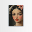 Chicano Portrait of Beautiful Senora, Vintage Style Framed Canvas Print, Mexicana Wall Art