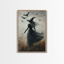 The Witch and her Ravens, Framed Canvas print, Spooky Season Halloween Wall Art, Gothic Home Decor, Witch Wall Art, Halloween Art