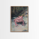 Painting of a Pink Frog, Framed Canvas Print, Wood Framed Wall Art, Home Decor, Preppy Pink Frog Wall Art, Dark Academia Decor