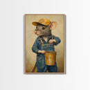 Rats with Jobs, Framed Canvas Print, Rat Painting, The Rat Painter, Cute Rat Home Decor, Rat Handyman