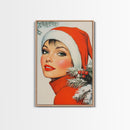 1950s Christmas Portrait Postcard Style Art Canvas Print, Wood Framed Christmas Decor, Christmas Wall Art, Christmas Seasonal Painting