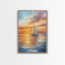 Oil Painting Print of a Sailboat At Sunset, Framed Canvas Print, Nautical Decor, Nautical Nursery, Nautical Wall Art, Beach House or Lakehouse Art