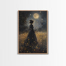 Witch Under a Full Moon Framed Canvas Print, Vintage Art Prints, Dark Academia, Witchy Gifts, Halloween Prints, Gothic Wall Art