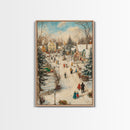 Christmas Village Mantle Painting, Christmas Mantle Wall Art, Framed Canvas Print, Retro Christmas, Vintage Christmas Painting Wall Art