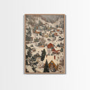 Christmas Village Covered in Snow, Framed Canvas Print, Christmas Oil painting print, Vintage Christmas Art Print, Christmas Wall Art