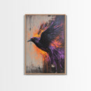 Purple Phoenix Painting Print, Framed Canvas Art, Grunge Decor, Punk Art, Wood Frame Canvas, Home Decor, Office Art