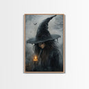 Gothic Oil Painting Print of a Witch Holding a Candle, Gothic Dark Academia Wall Art, Halloween Decor, Goth Gift Idea