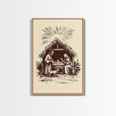 Retro Nativity Scene Canvas Print - Framed Canvas - Minimalist Christmas Art - Boho Christmas Art - Rustic Christmas Art
