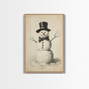 Retro Snowman Canvas Print - Framed Canvas - Minimalist Christmas Art - Boho Christmas Art - Rustic Christmas Art