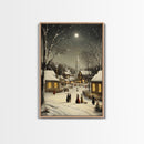 Huge Christmas Tree In The Town Square, Christmas Village Wall Art, Framed Canvas Print, Christmas Canvas Art