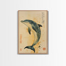 Japanese Style Dolphin Print, Nautical Decor, Framed Canvas Print, Dolphin Painting, Dolphin Art, Gift For Him, Office Art