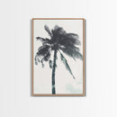 Palm Tree In The Wind, Framed Canvas Print, Wabi Sabi Watercolor Painting of a Palm Tree, Statement Piece Art