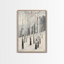 Winter Birch Tree Forest Framed Canvas Print, White Birch Trees In Winter Forest Landscape Art Print Minimalist Living Room Nature Wall Art