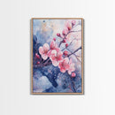 Cherry Blossoms Wall Art, Framed Canvas Print, Ready To Hang, Boho Decor, Minimalist Cherry Blossom Painting, Home Decor Living Room