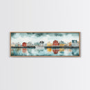 Panoramic Painting Print of Nantucket, Framed Canvas Print, Nantucket Painting, nautical seascape landscape painting, Nautical Decor