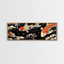 Wabi Sabi Boho Painting Print of Ko Fish, Japanese Style Decor, Panoramic Horizontal Wall Art, Extra Wide 70 Inch Wall Art, 72 Inch Wide Art