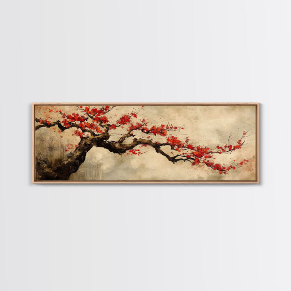 Panoramic Japanese Maple Tree Wall Art Canvas Print, Maple Tree Art, Fall Decor, Fall Wall Art, Wabi Sabi Japanese Style Maple Tree Painting, photo 2 of 7