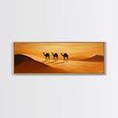 Camels in the desert Framed Canvas Print, Desert Painting, Desert Wall Art, Southwestern Decor, Minimalist Decor, Orange Hues Art