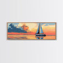 Retro Sailboat Painting Print Framed Canvas - Pop Art Sailboat Painting - Sailboat Wall Art - Nautical Landscape Ocean Painting - Home Decor