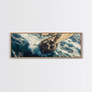 The Storm - Sailboat Battles a Hurricane Framed Canvas Print Panoramic Nautical Decor Fisherman Painting Nautical Landscape Painting