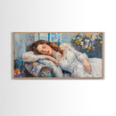 Decadent Young Woman Inspired Wall Art, Framed Canvas Print, Victorian Oil Painting Of a Woman Taking a Nap, Cute Bedroom Decor