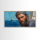 Fisherman at Sea Framed Canvas Print, Fisherman Oil Painting Style Print, Victorian Style Oil Painting Of a Fisherman, Fishing Gift Idea