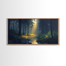 Sun Shines Through The Forest Trees, Framed Canvas Print, Fantasy Landscape Painting, Forest Landscape Oil Painting Print, Living Room Decor