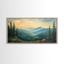 Minimalist Watercolor Painting Print of The Blue Ridge Mountains, Framed Canvas Print, Modern Landscape Painting