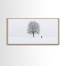 Solitude - Framed Canvas Print - Ready To Hang Wall Art - Winter Decor - Lone Tree In A Snow Covered Valley - Winter Landscape Painting