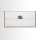 Footprints In the Snow Lead To a Lone Dead Tree - Framed Canvas Print - Ready To Hang Art - Moody Wall Art - Black and White Photography Print