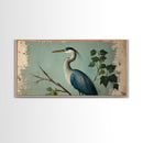 Funky Painting Print of a Blue Heron, Framed Canvas Print, Ready To Hang Wall Art, Great Blue Heron, Extra Large Bird Picture Painting