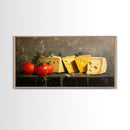 Still Life of Tomatoes and Cheese - Framed Canvas Print - Kitchen Wall Art - Kitsch Home Decor - Food Oil Painting Wall Art