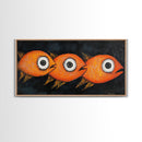Retro 19th Century Folk Art Canvas Print, Funny Gold Fish Painting, Folk Art Painting, Whimsical Wall Art, Gold Fish Wall Art