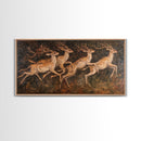 Deer In The Forest 19th Century Folk Art Style Canvas Print, Folk Art Oil Painting Print, Liminal Art, Abstract Painting Home Decor