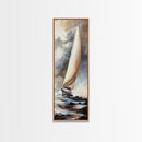 Sailboat painting nautical decor framed canvas print, classic coastal wall art, sailing scene with ocean waves, above bed living room art