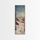 Snowy village painting peaceful Christmas scene framed canvas print, winter wonderland town, cozy holiday decor wall art gift idea