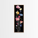 Vibrant Wildflower Watercolor Art - Framed Canvas Print with Black Background Featuring Colorful Poppy and Floral Scene