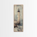 The Light House Framed Canvas Print - Nautical Seascape Painting - Lighthouse Art - Coastal Seascape Painting Tall Narrow Wall Art