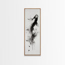 Tall Skinny Koi Fish Painting Print, Black and White Wabi Sabi Wall Art, Koi Fish Wall Decor, Japanese Style Elegant Artwork, Narrow Wall Art