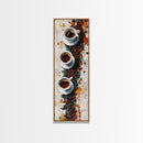 Espresso Cups Vertical Framed Canvas Print Coffee Wall Art Kitchen Long Narrow Rustic Farmhouse Art Living Room Decor