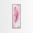 Pink Feather Artwork Framed Canvas Print, Vertical Whimsical Art Light Pink Decor, Boho Minimalist Gift Bedroom and Dorm Wall Art