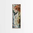 Woman in Mosaic Framed Canvas Print Chinoiserie Art Nouveau Print Goddess Art Whimsical Bedroom or Living Room Vertical Wall Art