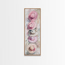 Summer Hats Canvas Print, coastal cowgirl wall art with pastel pink and beige hat patterns, rustic vertical wall art for living spaces.