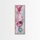 Gemstone Watercolor Painting Framed Canvas Print, Whimsical Pink Abstract Wall Art, Geometric Skinny Vertical Bedroom Art