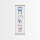 Whimsical Rainbow Teeth Canvas Print, Dentist Office Vertical Wall Art, Vibrant Dental Art Print for Gift Ideas