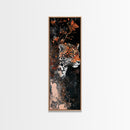 Floral and Leopard Canvas Print with Moody Art Style, Unique Animal Wall Art and Vertical Skinny Art Living Room Decor