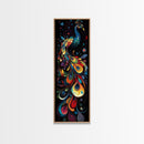Dynamic Peacock Framed Canvas Print with Swirling Colors, Vibrant Bird Art Perfect Vertical Wall Art and Boho Home Decor Accent