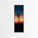 Canvas Print Moody Sunset Windmill Wall Art, Vertical Rustic Decor, Tall Narrow Farmhouse Artwork, Gift Idea for Living Room